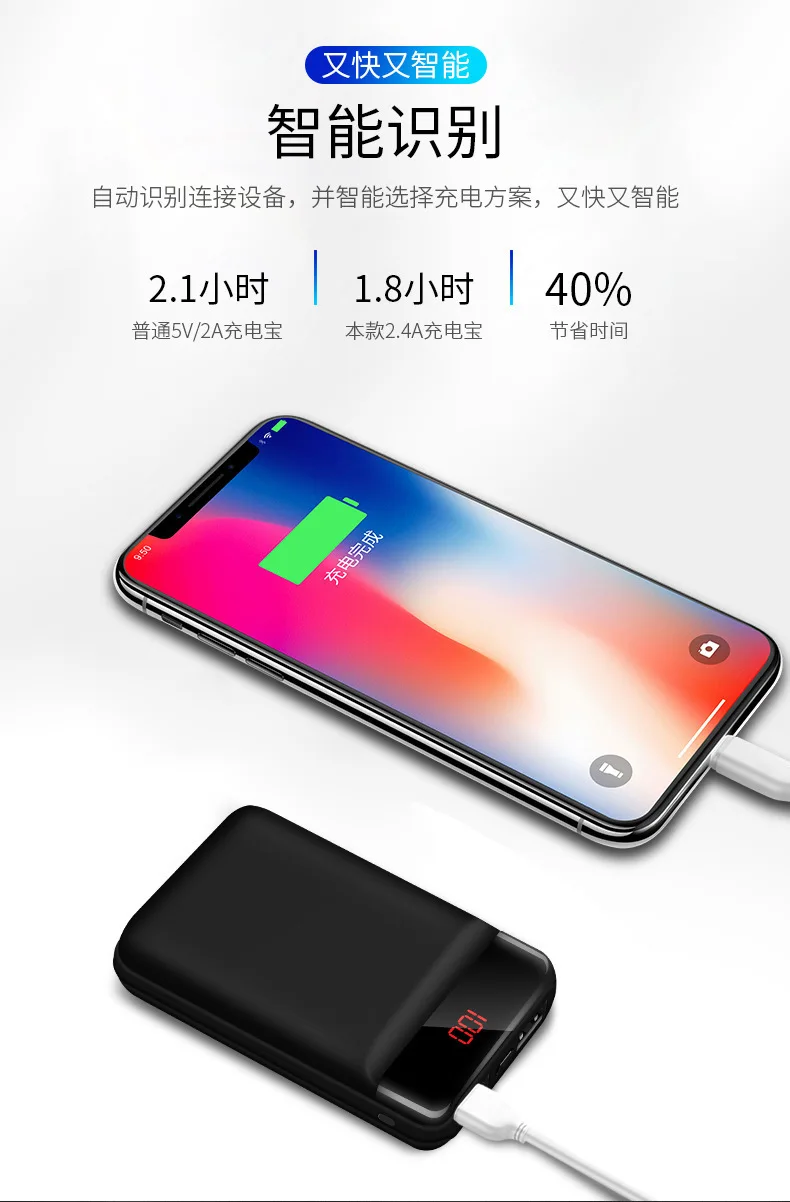 New Style Mini LED Digital Power Bank Cute Portable 10000 Miliamps High-End Gift PowerBank