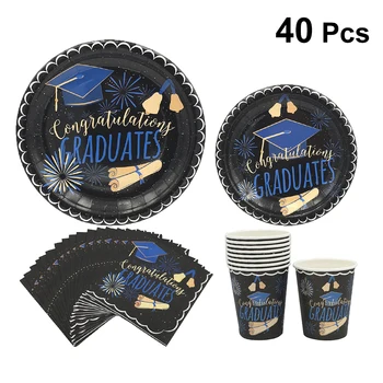 

40pcs Graduation Party Tableware Creative Party Supplies Plates Cups Napkins Kit Party Dinnerware Set