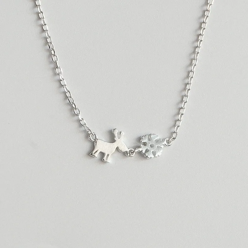 

925 Sterling Silver Clavicle Chain Christmas Snowflake Elk Necklace Pendant For Women Simple Fine Jewelry Gift