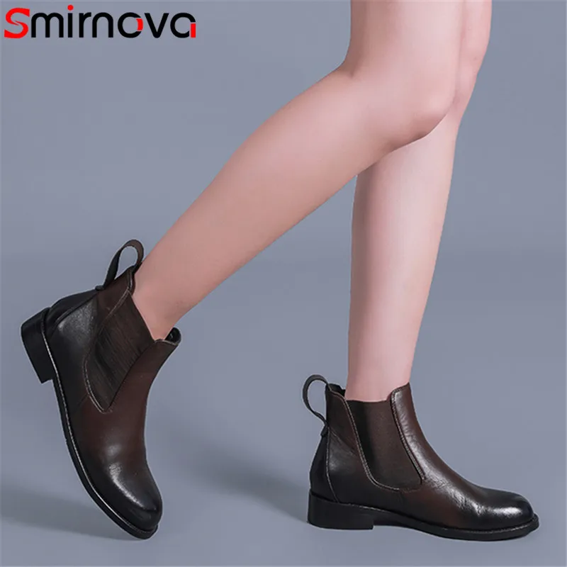 

Smirnova genuine leather boots women slip on gradient color vintage high quality autumn winter ankle boots women