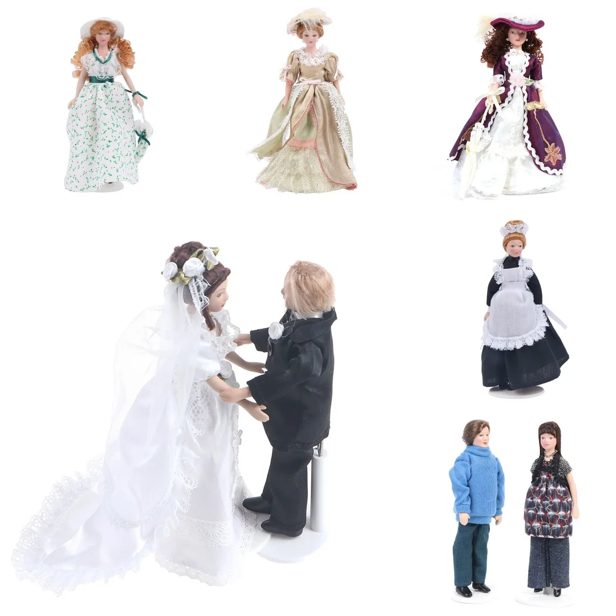 1:12 Miniature Multi-theme Mini Victorian Doll Model Green Lady/ Housemaid / the Bride And The Bridegroom Dollhouse Decoration | Игрушки и