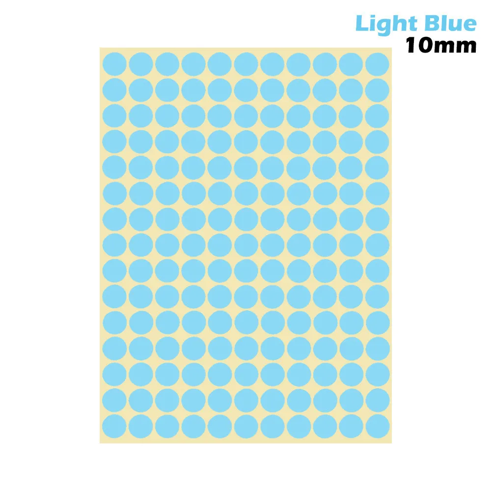 light blue 10mm 1 лист 10 мм/19 мм цветные наклейки в горошек круглые круги точки бумажные клеящиеся этикетки офисные школьные принадлежности - Цвет: light blue 10mm
