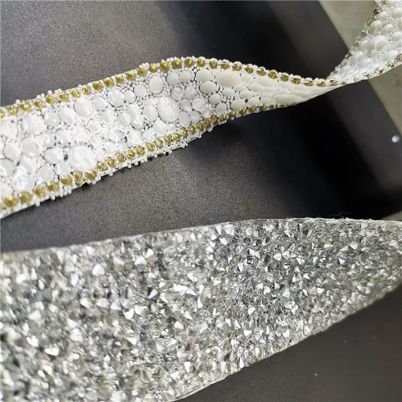 40cm White Pearl Beaded Lace Tape Lace Ribbon hot fix Fabric Collar Dress iron on Garment Headdress shoes DIY Materials silk bow knot rosette