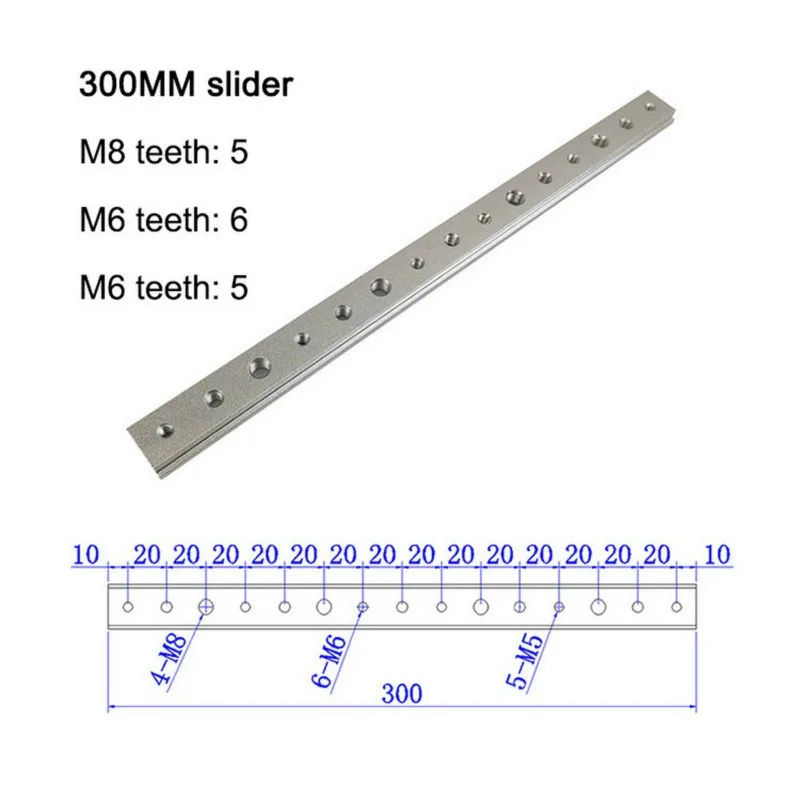 300mm slider Алюминий M6/M8 т трек слот слайдер раздвижной бар т слот гайка для 30/45 типа Т-образной дорожки Джиги винт слот крепеж деревообрабатывающий инструмент - Цвет: 300mm slider