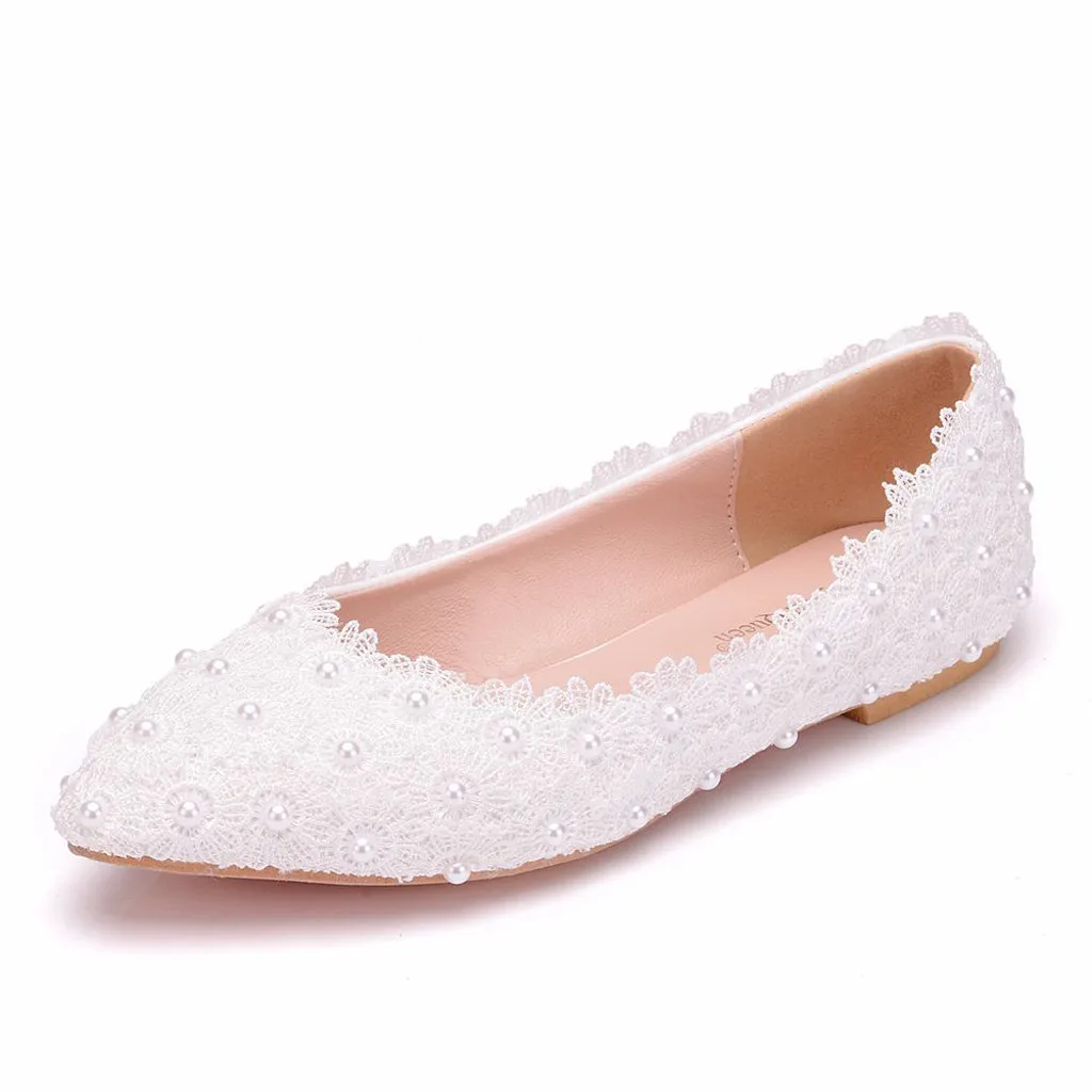 Тонкие туфли на плоской подошве с кружевом и жемчугом; chaussures femme; женские свадебные туфли; Zapatos De Mujer; модельные женские туфли