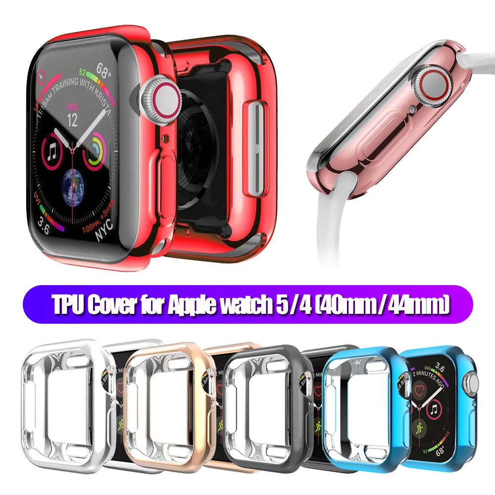 Для Apple Watch 5 4 гальванизированный Мягкий ТПУ чехол для часов бампер 40 мм 44 новый