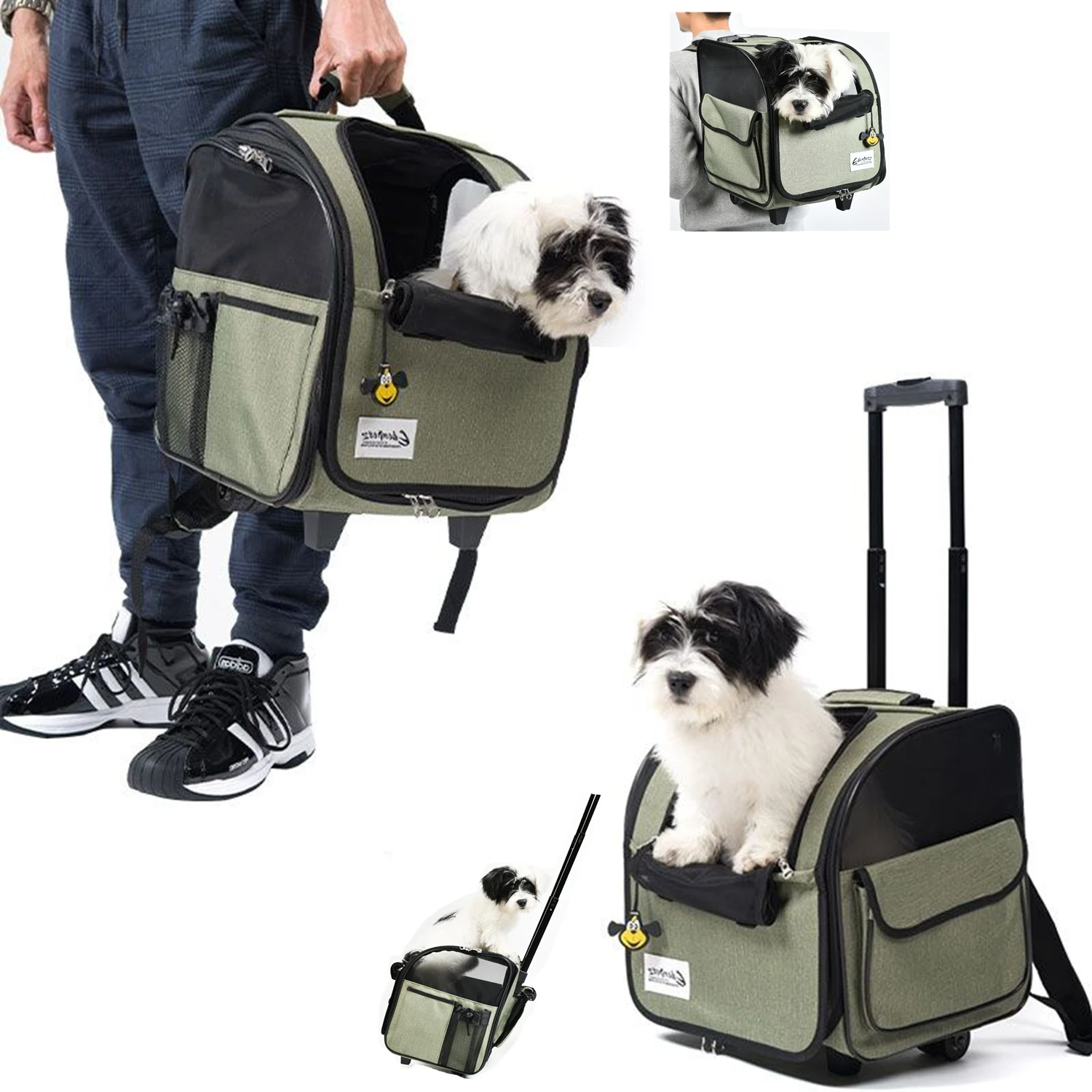 Mochila con carrito para perros y gatos, bolsa de transporte portátil para exteriores, maleta con ruedas, estuche de para mascotas|Transportines perros| - AliExpress