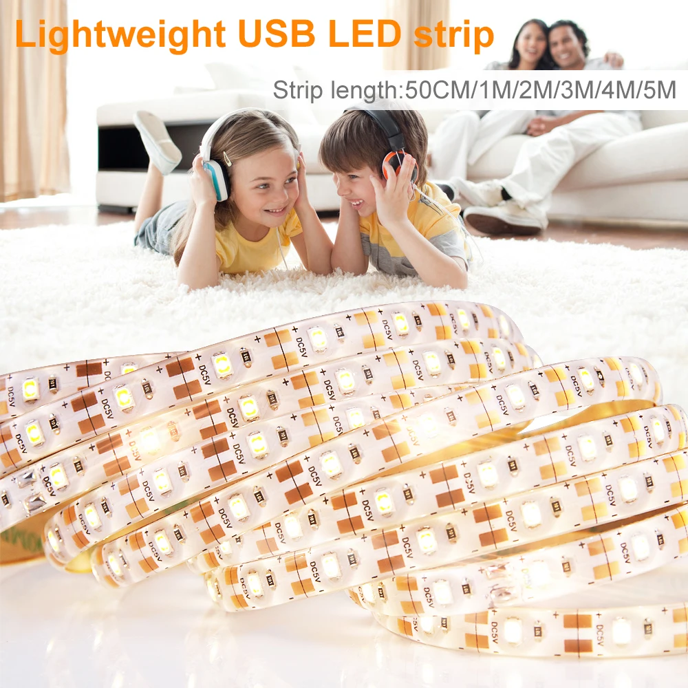USB светодиодный светильник 2835 SMD DC 5V гибкий светодиодный светильник лента 1 м 2 м 3 м 4 м 5 м ТВ ПОДСВЕТКА лестницы Смещенный светильник ing