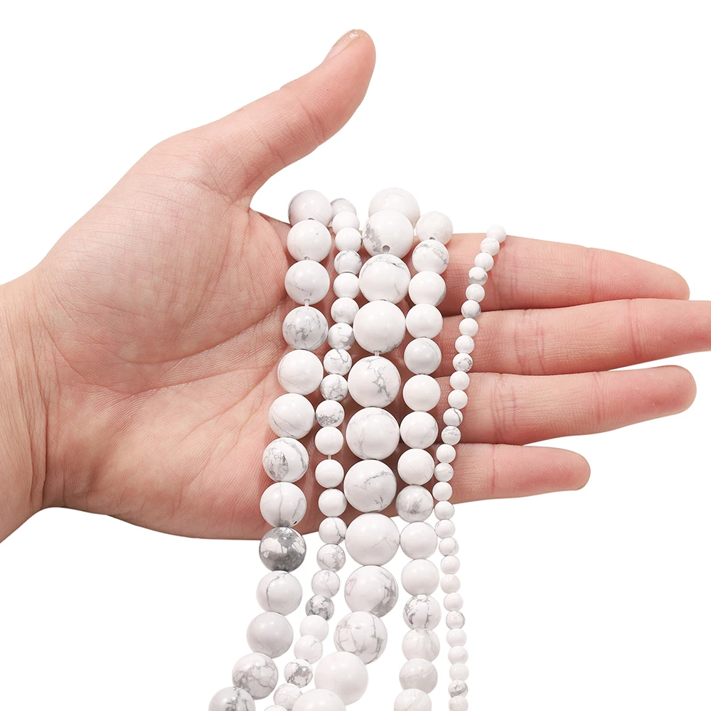 

1strand Natural Gem Stone White Howlite Turquoises Loose Round Beads 4 6 8 10 12MMSpacer Beads Diy Bracelet Necklace Accessories