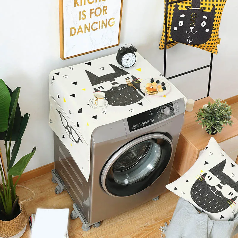 

Fridge Dust Cover with Storage Bags Washing Machine Refrigerator Thicken Cotton Linen Top Cover E2S