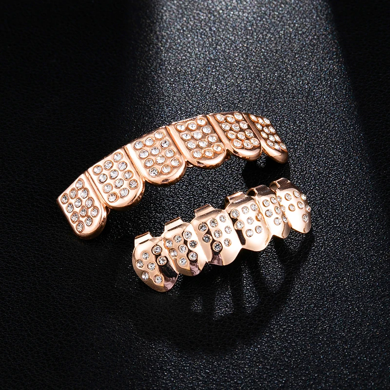 US7 1 компл. Зубные хип-хоп Золото Серебро Iced Out CZ зубы Grillz Верхняя Нижняя Bling вампира зубы шапки для мужчин женщин рот Украшения для тела