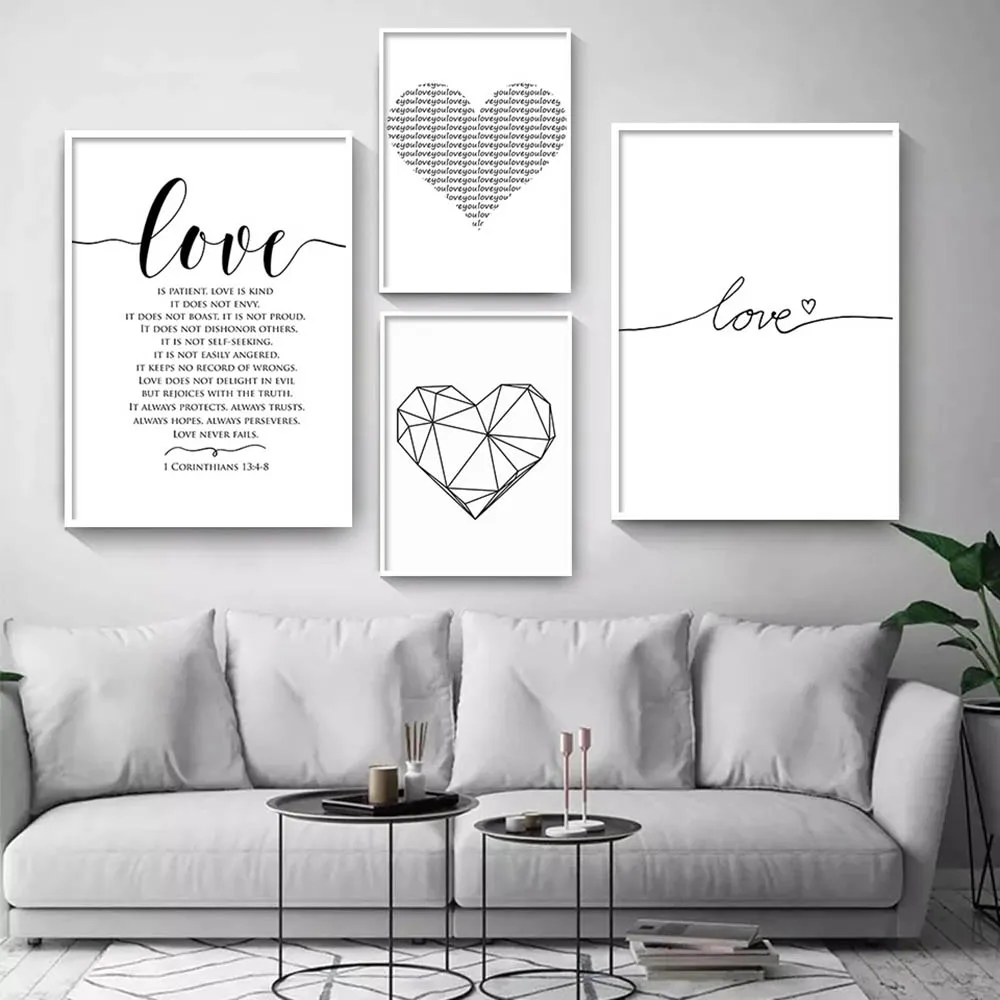 Scandinavian Style Love Poster Black and White Canvas Painting Amore Wall