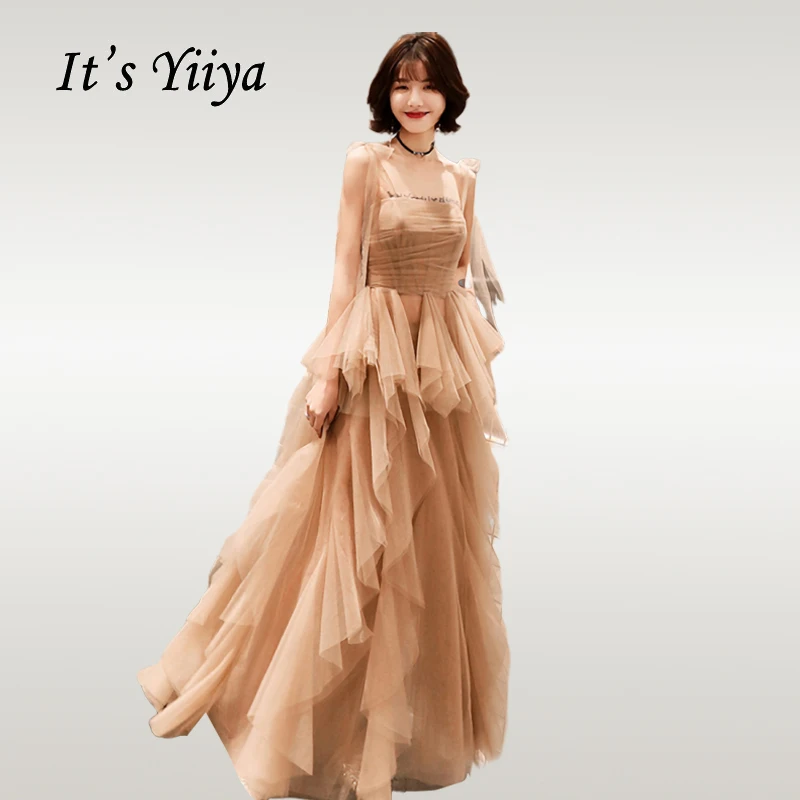 

It's Yiiya Evening Dress Elegant Boat Neck Long Vestidos De Fiesta Plus Size Irregular Hems Pleat Sling Formal Gowns E679
