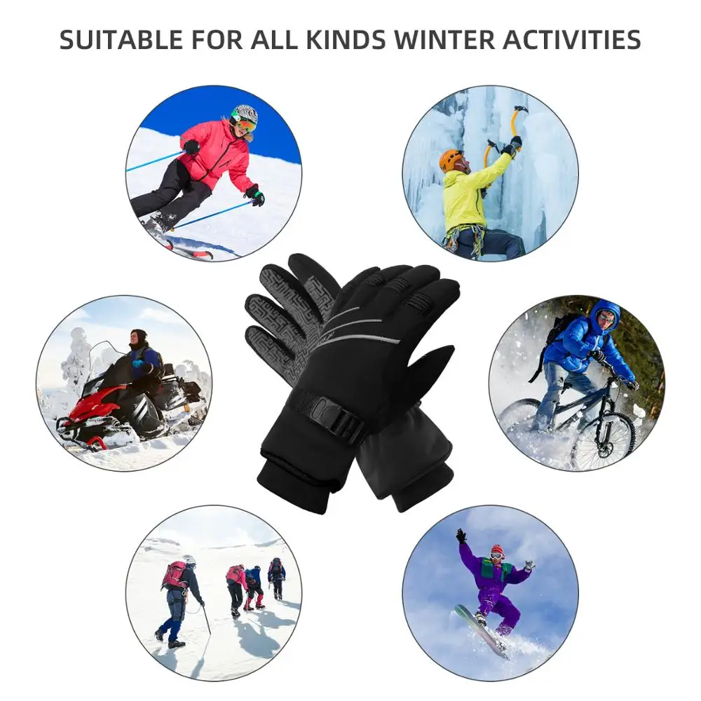 MOREOK Ski Gloves 3M Warm Full Finger Touch Screen Winter Cycling Gloves Reflect Bike Glove Windproof Motorcycle Glove Men Women 5