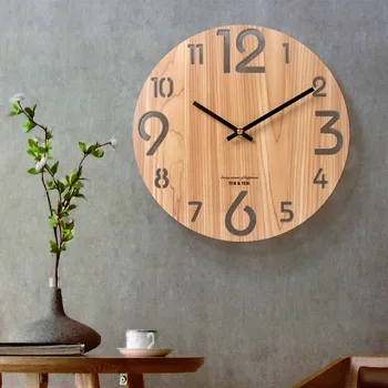 

Fashion Nordic Simple Wooden Hanging Clock Living Room round Wooden Clock Fiber Wood Creative Clock Factory Direct Sales
