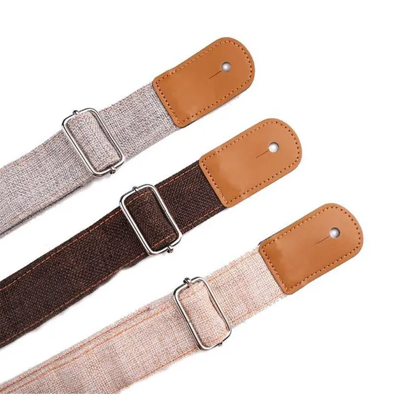 72-123cm Cotton and Linen Adjustable Ukulele Strap Small Guitar Belt Anti Pull Retro Portable Durable Soft Shoulder with PU Leat