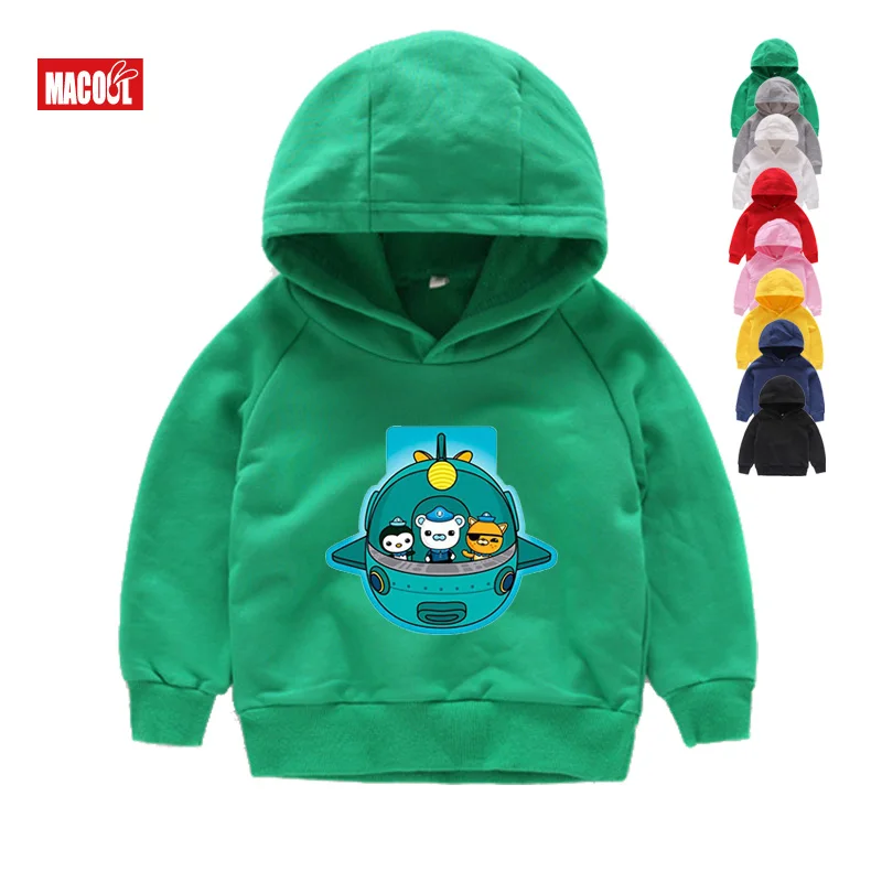 Забавные Octonauts Принт толстовки с капюшоном зимняя одежда с принтом из мультфильмов Кофты для мальчиков и для девочек, на возраст 2, 4, 6, 8, футболка одежда с длинным рукавом, толстовки с капюшоном