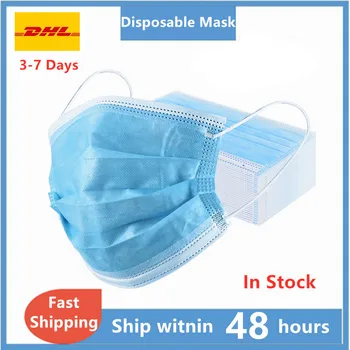

Civilian Mask 50pcs Blue Mask Dustproof Antibacterial 3-layer Non-woven Protective Mask Filter DHL Free Shipping Disposable CE