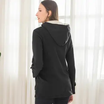 

Plus Size Winter Fashion Women Solid Color Horn Buckle Hooded Long Sleeve Coat