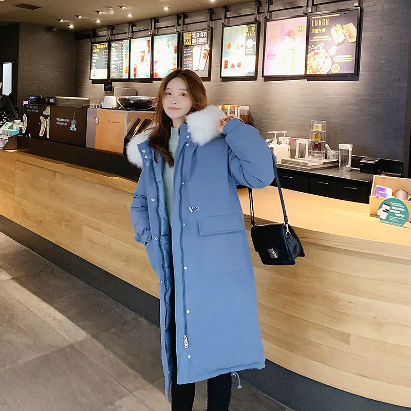 Goedkoop Chic Bontjas Hooded Winter Down Jas Oversized Warme Jas Lange Slanke Vrouwen Katoen gevoerde Gewatteerd Parka vrouwelijke jas