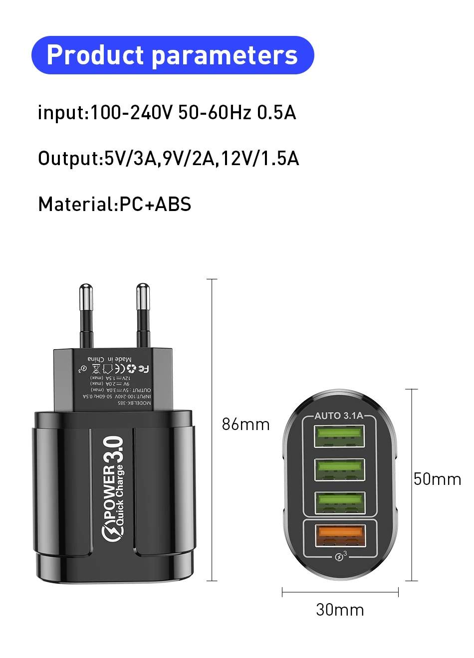 USLION USB Charger 4 Ports EU/US Quick Charge 3.0 48W Fast Charging Wall Charger Adapter For Samsung Xiaomi Mobile Phone Charger 65 watt charger mobile