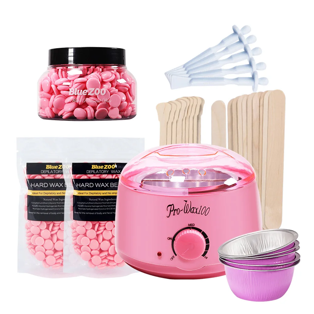 Blue ZOO 7-in-1 Hair Removal Depilatory Set Wax Bean Warmer Heater Machine with Hard Wax Beans& Hair Removal& Stick Wax Bowls - Цвет: Розовый