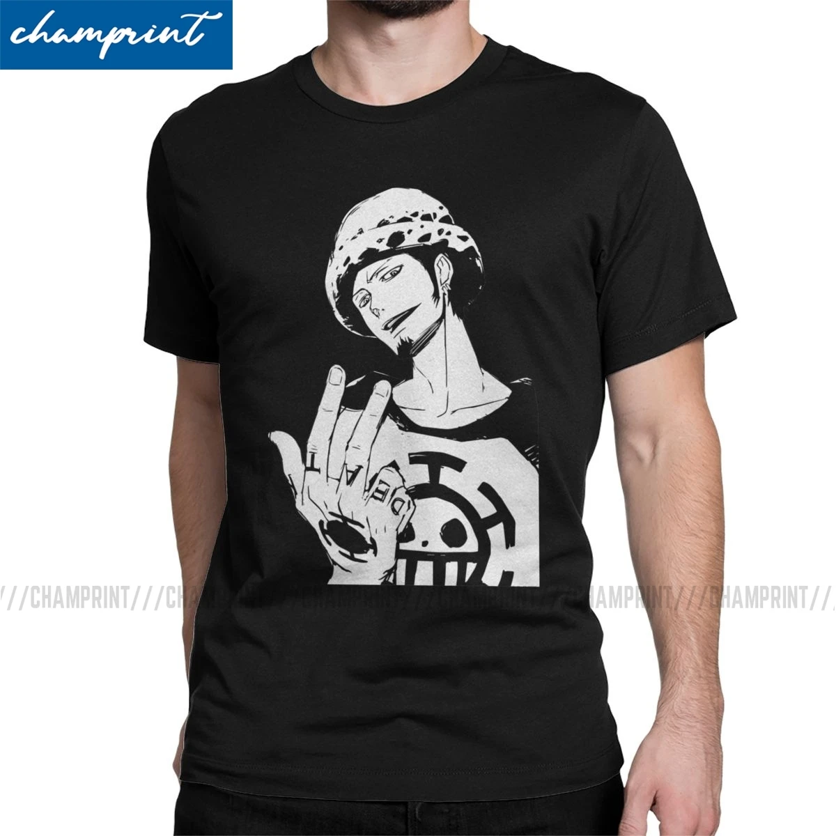 Мужские Трафальгар Ло из мультфильмов футболки Аниме One Piece чистый одежда хлопка