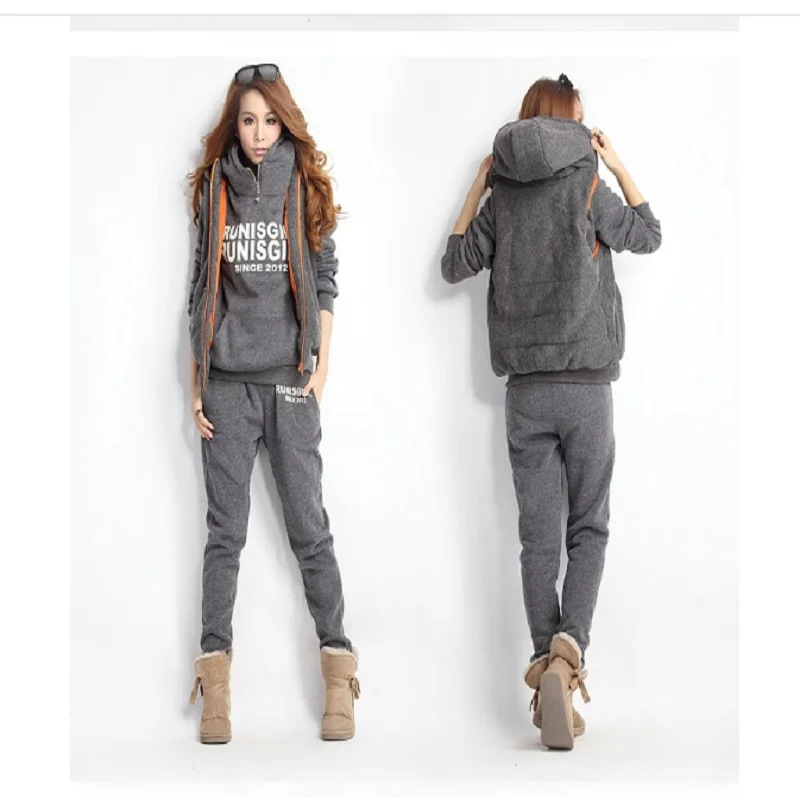 Autumn and winter new Fashion women suit women's tracksuits casual set with a hood fleece sweatshirt three pieces set