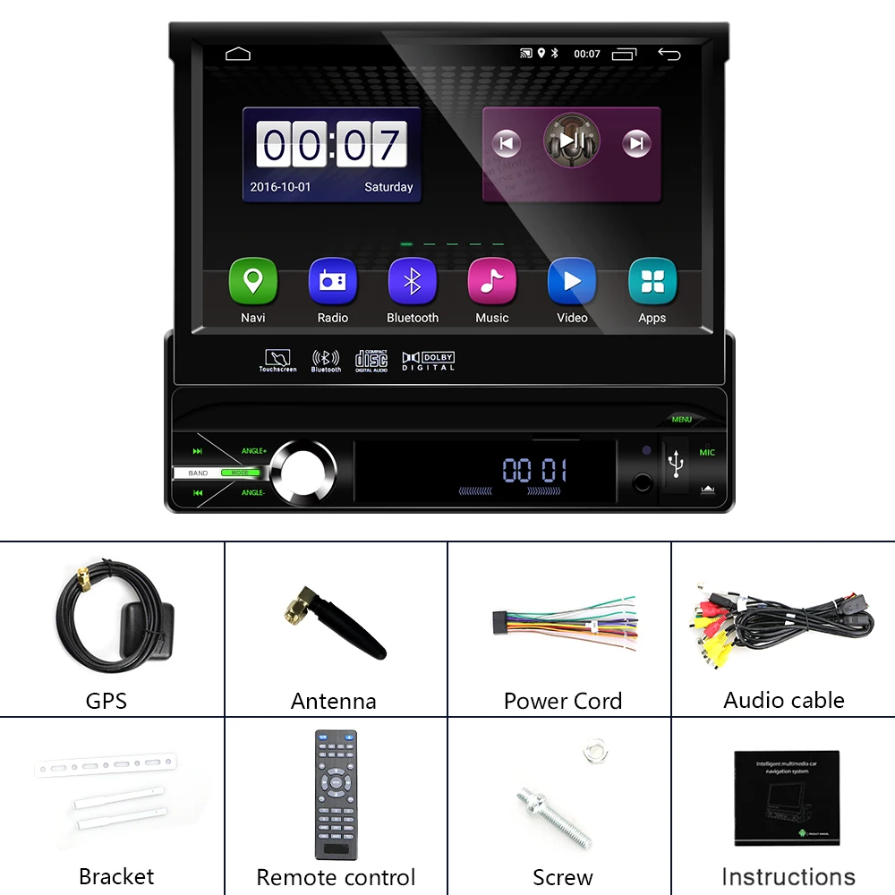 Radio Only Hikity Android 9,0 1Din Автомобильный мультимедийный плеер, автоматический выдвижной экран, Авторадио, gps, универсальное радио, автомобильная поддержка, микрофон - Цвет: Radio Only