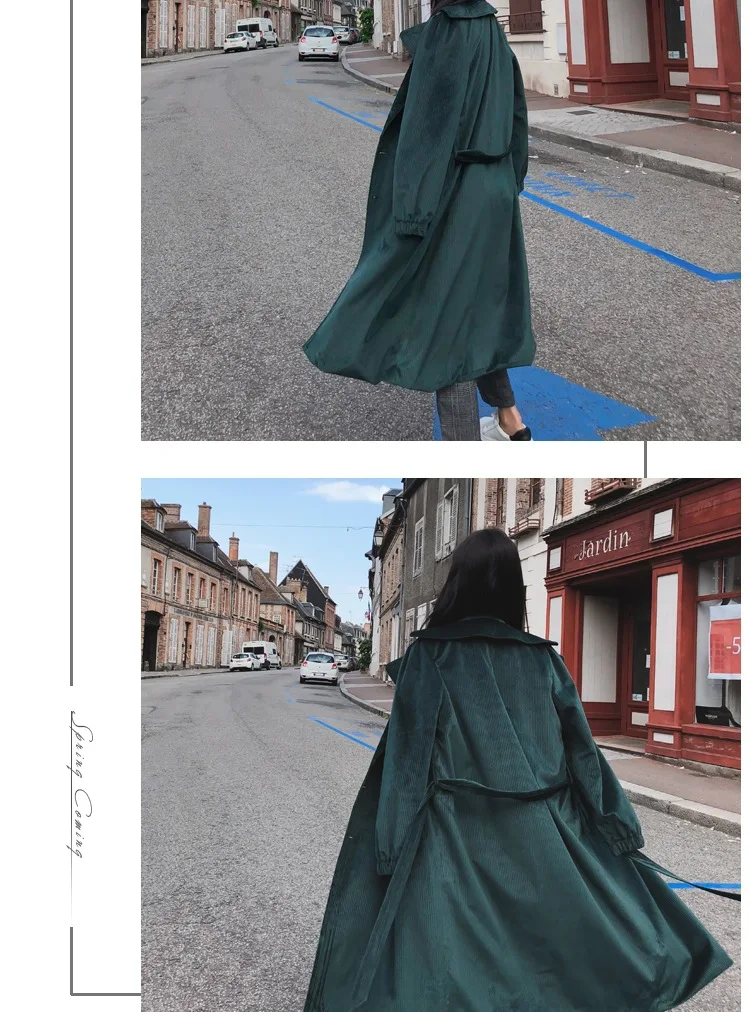 Для фотосессии, Южная Корея, Ulzzang, костюм, воротник, талия, обнимает, шнуровка, Тренч, пальто, женское, Ретро стиль, полосы, бархат, драпировка, выше колена C