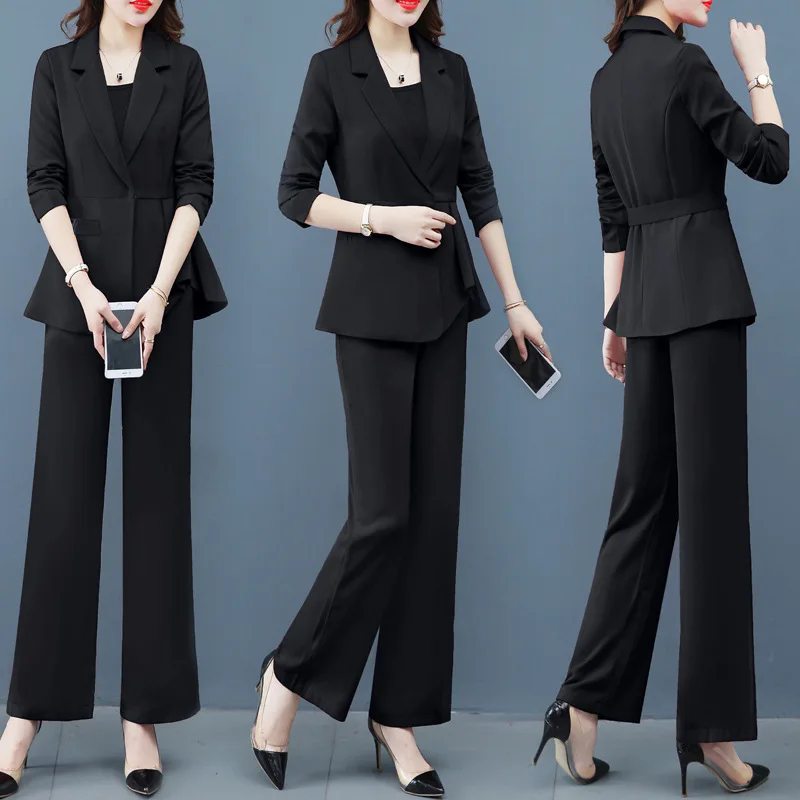 

Graceful Loose Pants WOMEN'S Suit New Style Spring And Autumn Waist Hugging Slimming Suit-Style Elegant Two-Piece Set Early