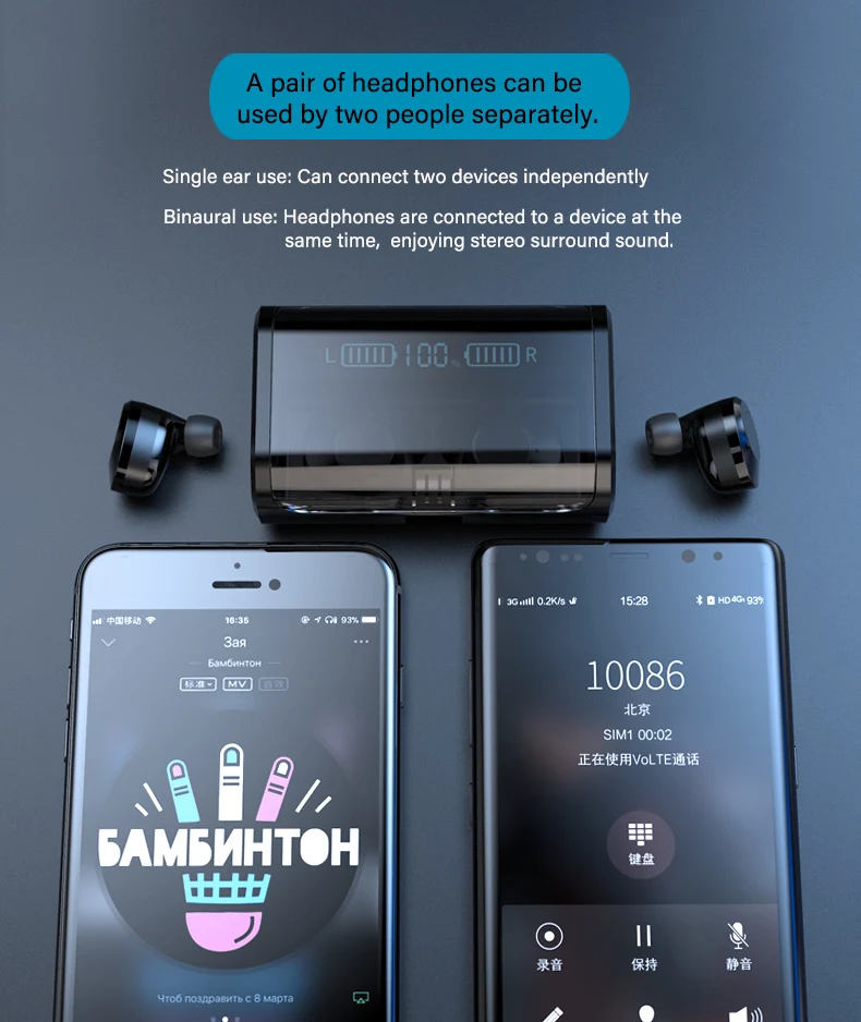 Bluetooth наушники, беспроводная гарнитура, наушники с шумоподавлением, Hi-Fi стерео наушники с зарядным устройством для Iphone для Xiaomi