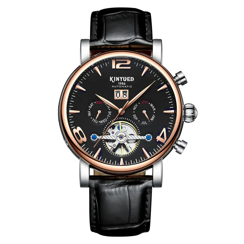 

KINYUED 2020 New tourbillon watches men automatic mechanical watch male calendar watch multifunctional waterproof clock hollow