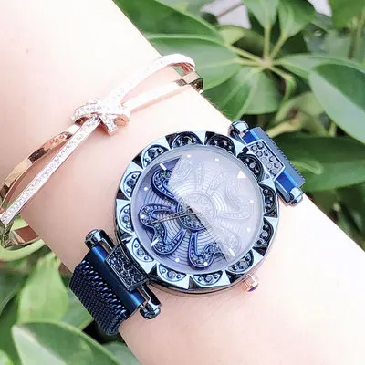 Blue Модные женские часы со стальным ремешком импортные часы вибрирующие часы женские наручные часы женские часы relogio feminino - Цвет: Blue
