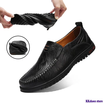 

Men Casual Shoes Luxury Brand Genuine Leather Mens Loafers Moccasins 2020 Breathable Slip On Driving Shoes Black Plus Size 37-47
