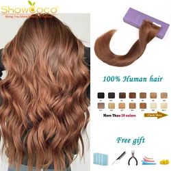 ShowCoco Tape In Real Human Hair Extensions Natural Machine-Made Remy Skin Weft Invisiable Seamless Omber Color 20/40pcs