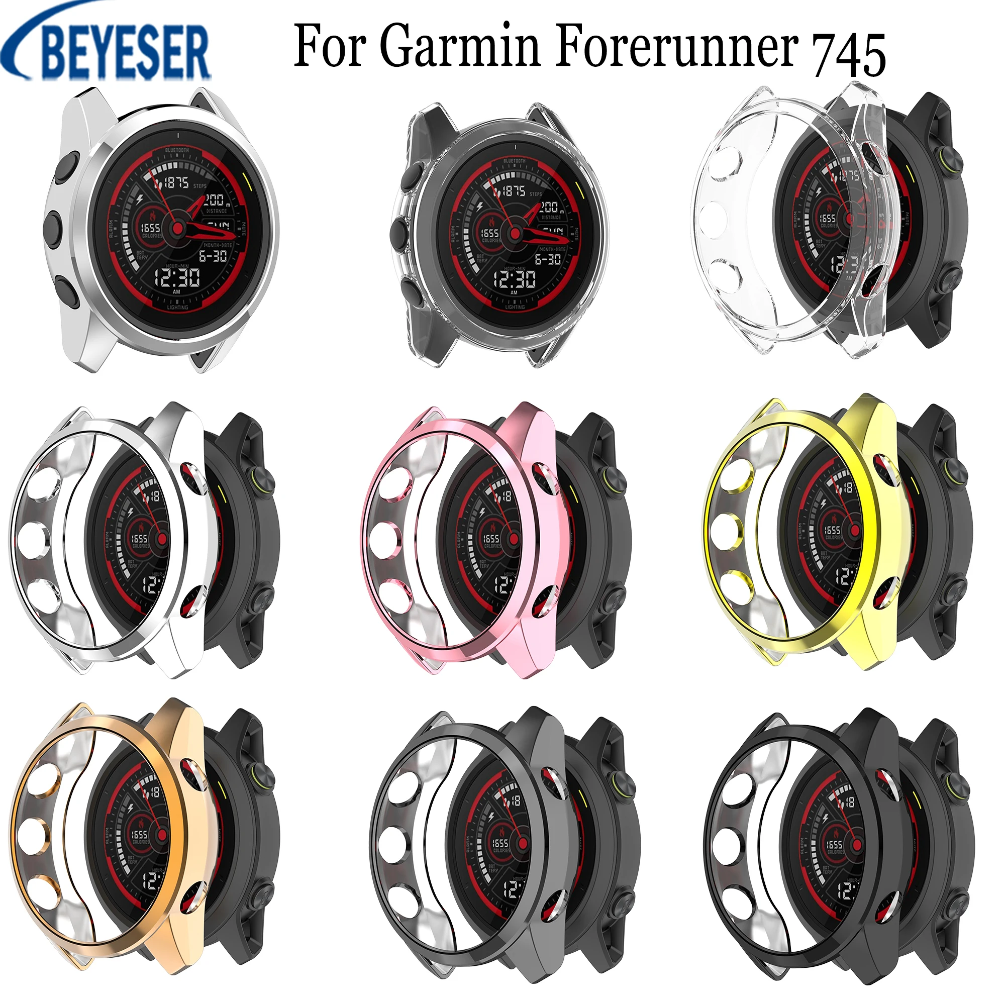 

Fitting Electroplate Protective Case TPU Half-pack Screen Cover Frame Watch Protector Case For Garmin Forerunner 745 Smart Watch
