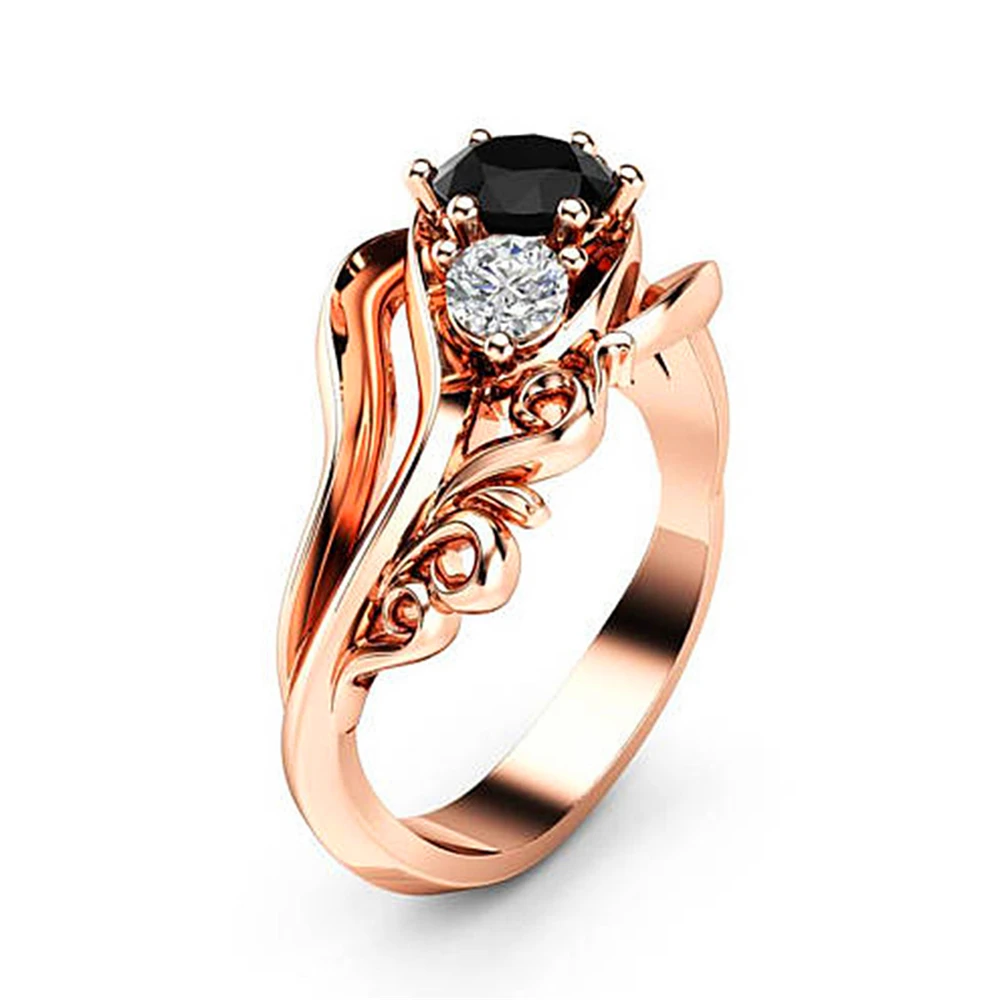 Женское роскошное кольцо с черным Цирконом изысканное изготовление