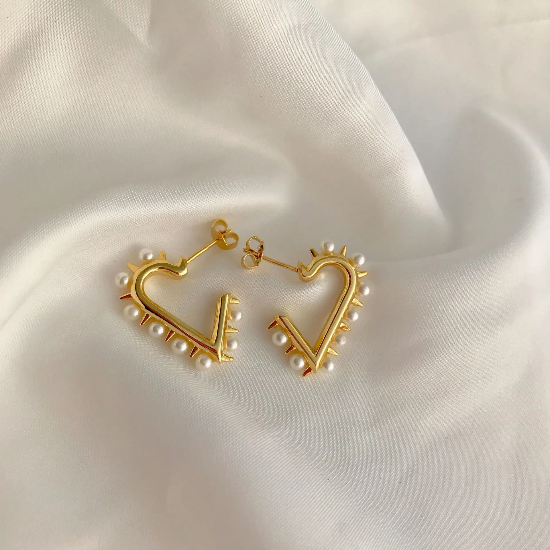 Дизайн сердце-образный Круглый Жемчуг спереди серьги Французский Стильный Серьги