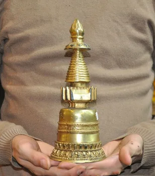 

wedding decoration Old Tibet Buddhism temple bronze Gilt Buddha's relics Stupa Pagoda Tower Statue