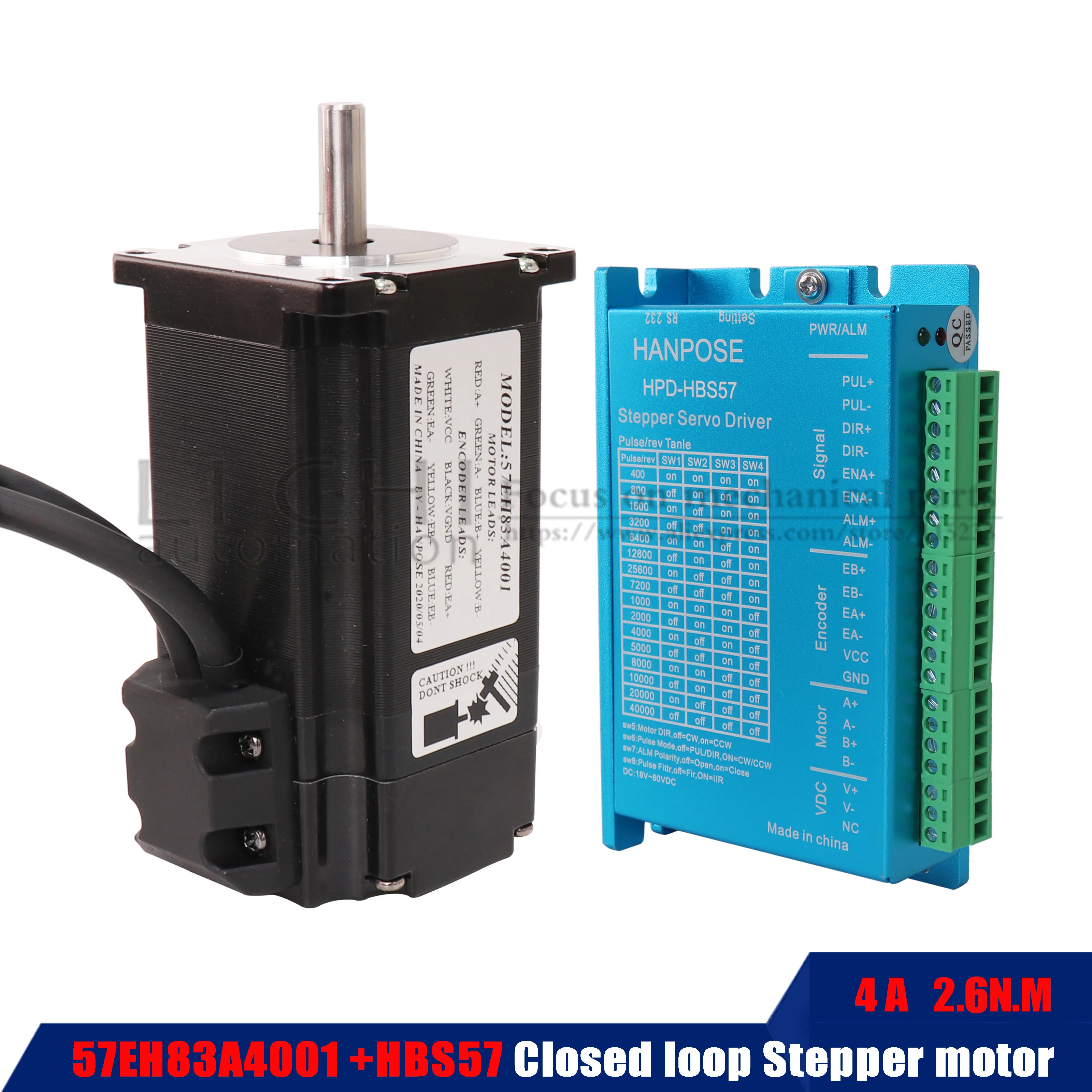 57EH83A4001 Hybrid Step-servo HBS57 Driver 57X83mm Nema23 Closed Loop 4A 2.6N.M 57CME26 Servo motor Stepper Motor for CNC