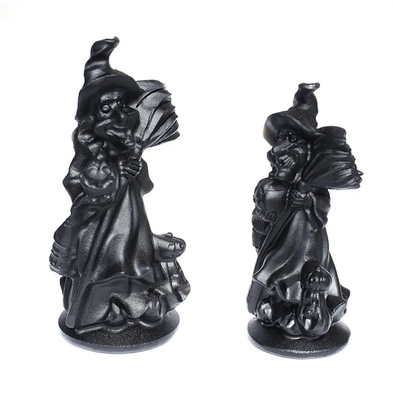 

1 Pcs Natural Black Obsidian Crystal Wizard Statue For Halloween Decor