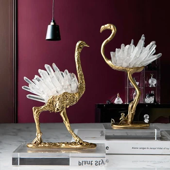 

Modern Animal Brass Ostrich Arc Gold Statue Home Crafts Living Room Decor Objects Office Crystal Sculpture adornos para casa