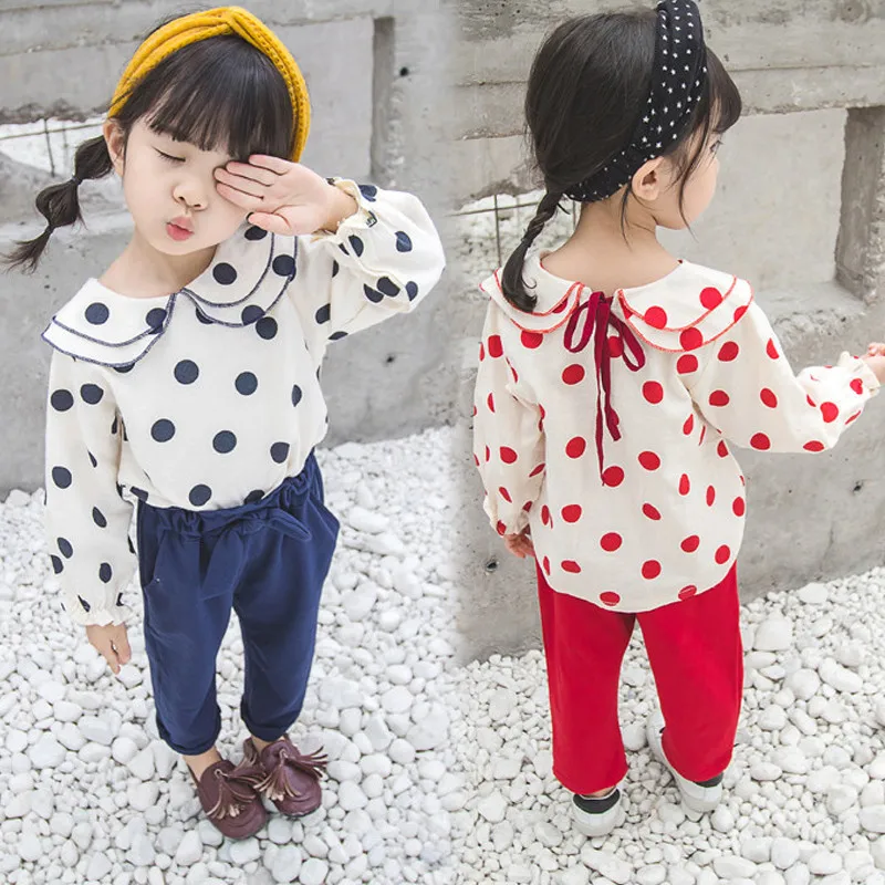 

Sets Children Clothes Girls Autumn Outfit Kids 1 2 3 4 5 Years Two Pieces Suit Top & Pants Dot Print Girls Clothing Set