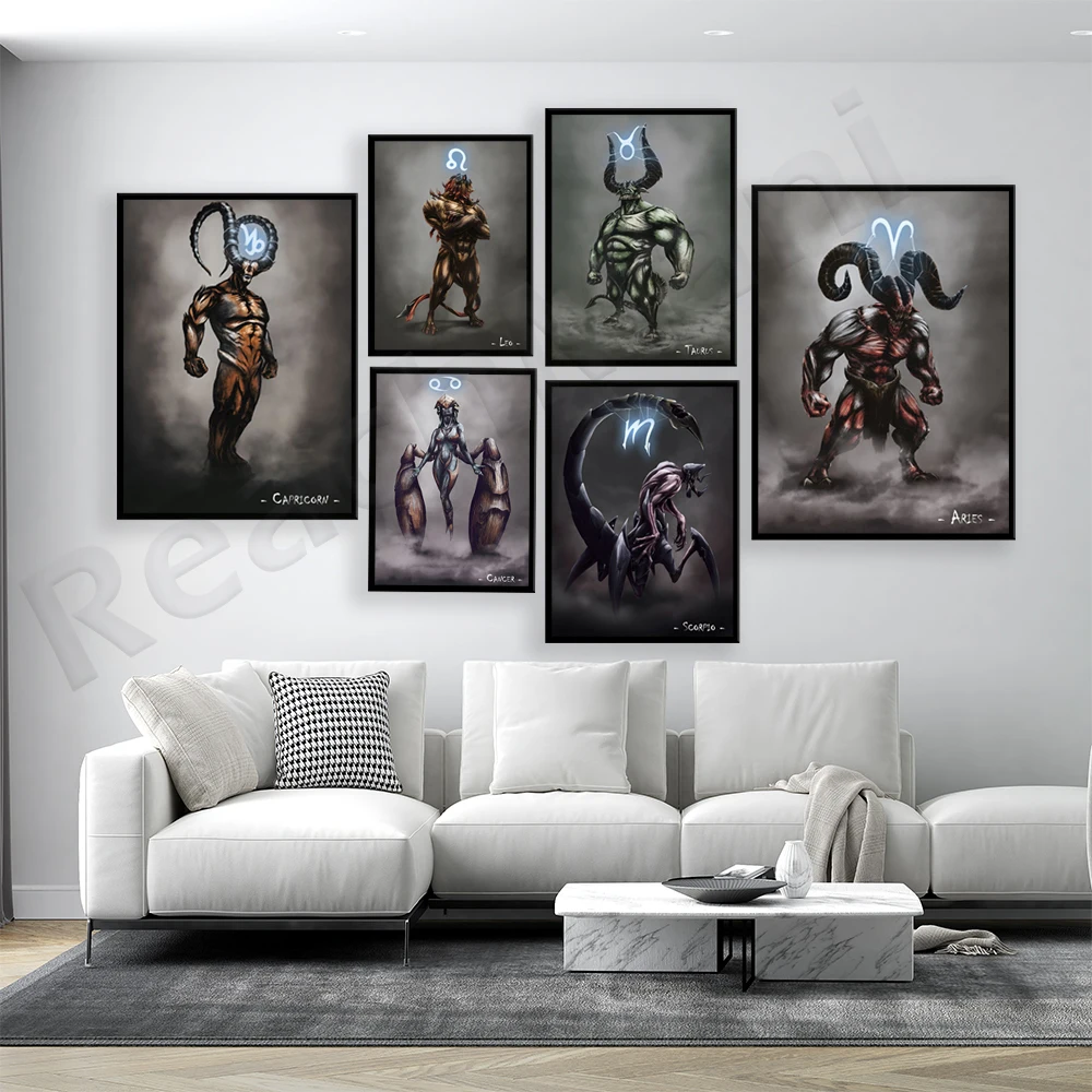 

12 Zodiac Canvas Painting Horoscope Poster Printing Wall Art Pictures For Living Room Home Decor