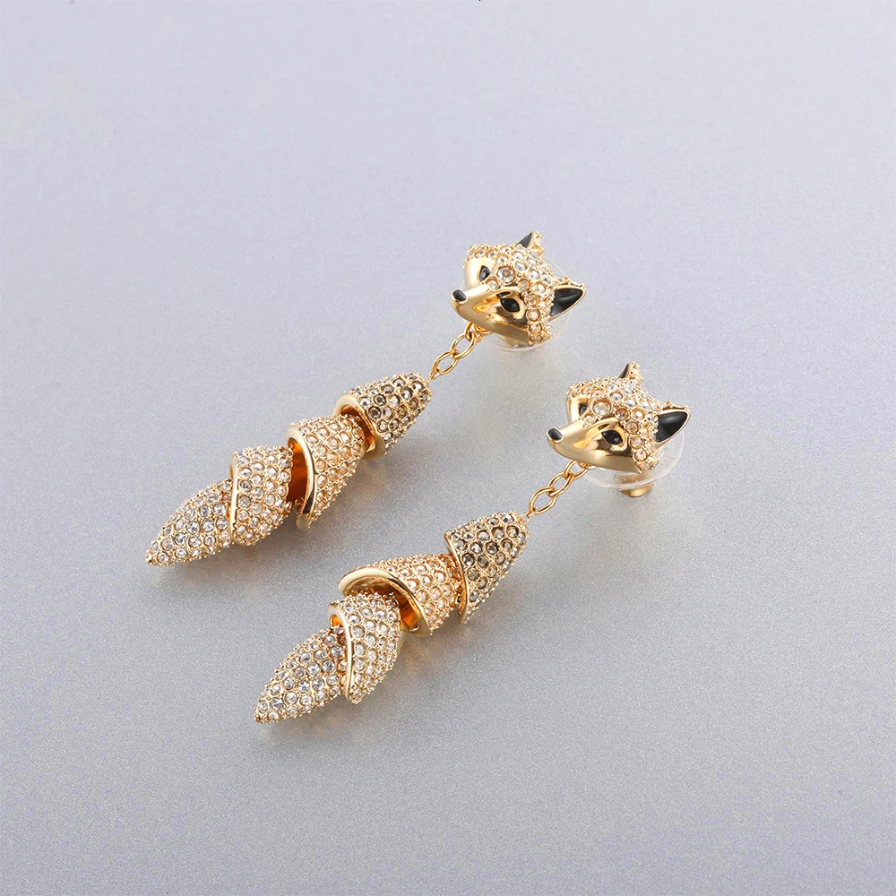 Высокое качество, новые золотые Кристальные серьги в форме лисы, женские золотые серьги, женские модные ювелирные изделия