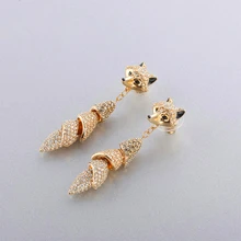 Высокое качество, новые золотые Кристальные серьги в форме лисы, женские золотые серьги, женские модные ювелирные изделия