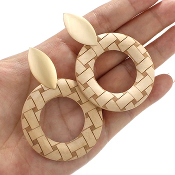 

AENSOA Vintage Handmade Wooden Hanging Earrings Big Round Drop Earrings For Women Ethnic African Carving Pattern Earring Jewelry