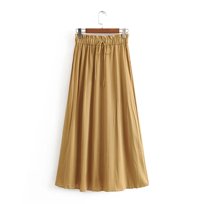 Женская элегантная плотная плиссированная юбка с завязками и эластичной резинкой на талии, плиссированные длинные юбки до щиколотки muje