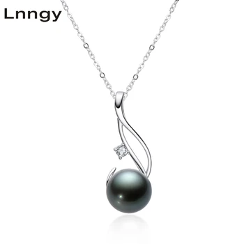

Lnngy 925 Sterling Silver 9.5-10mm Tahitian Spiral Black Pearl Pendant Necklace Women Engagemen Anniversary Jewelry Gifts